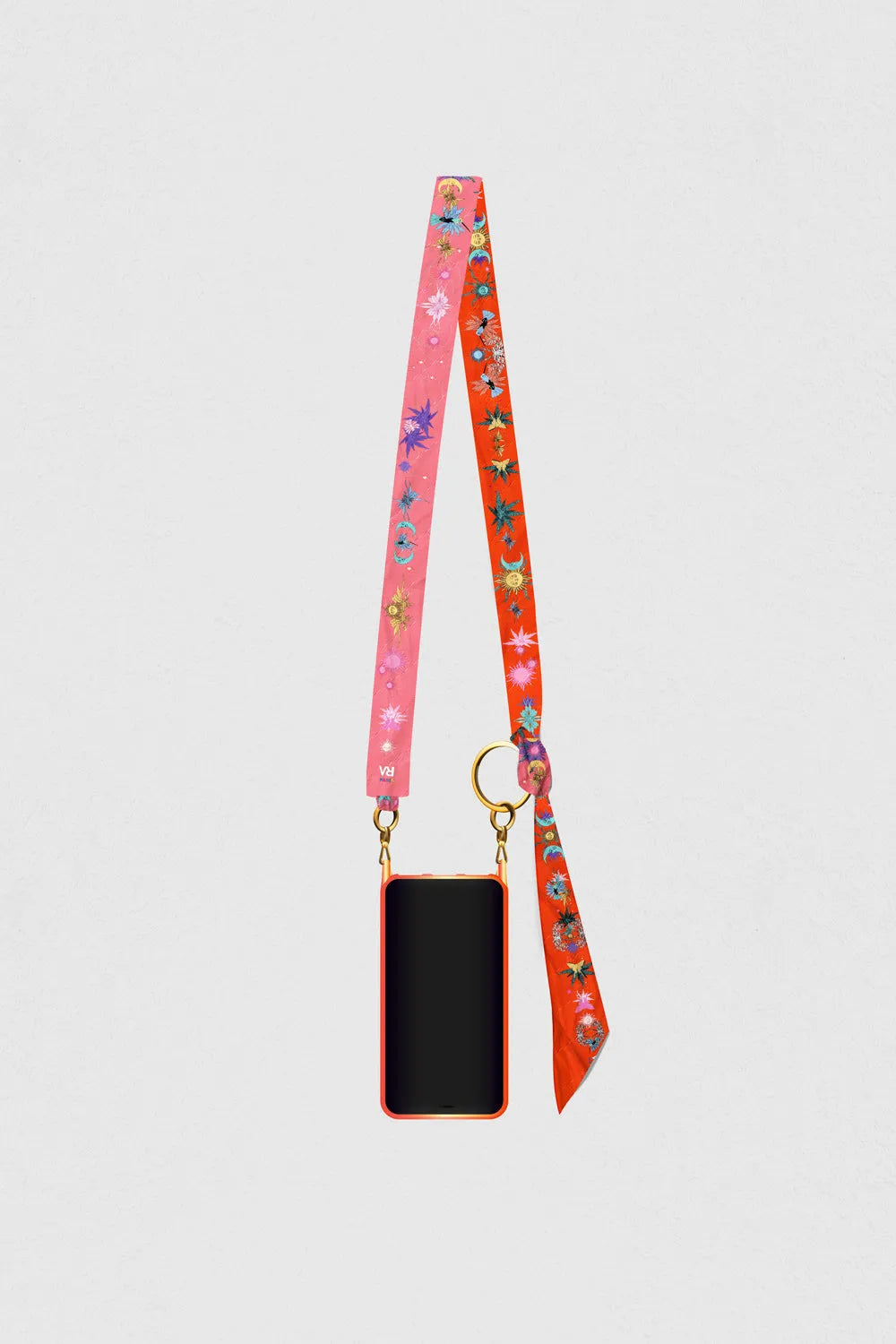 Bandoulière de téléphone réversible"La cassiopée orange"