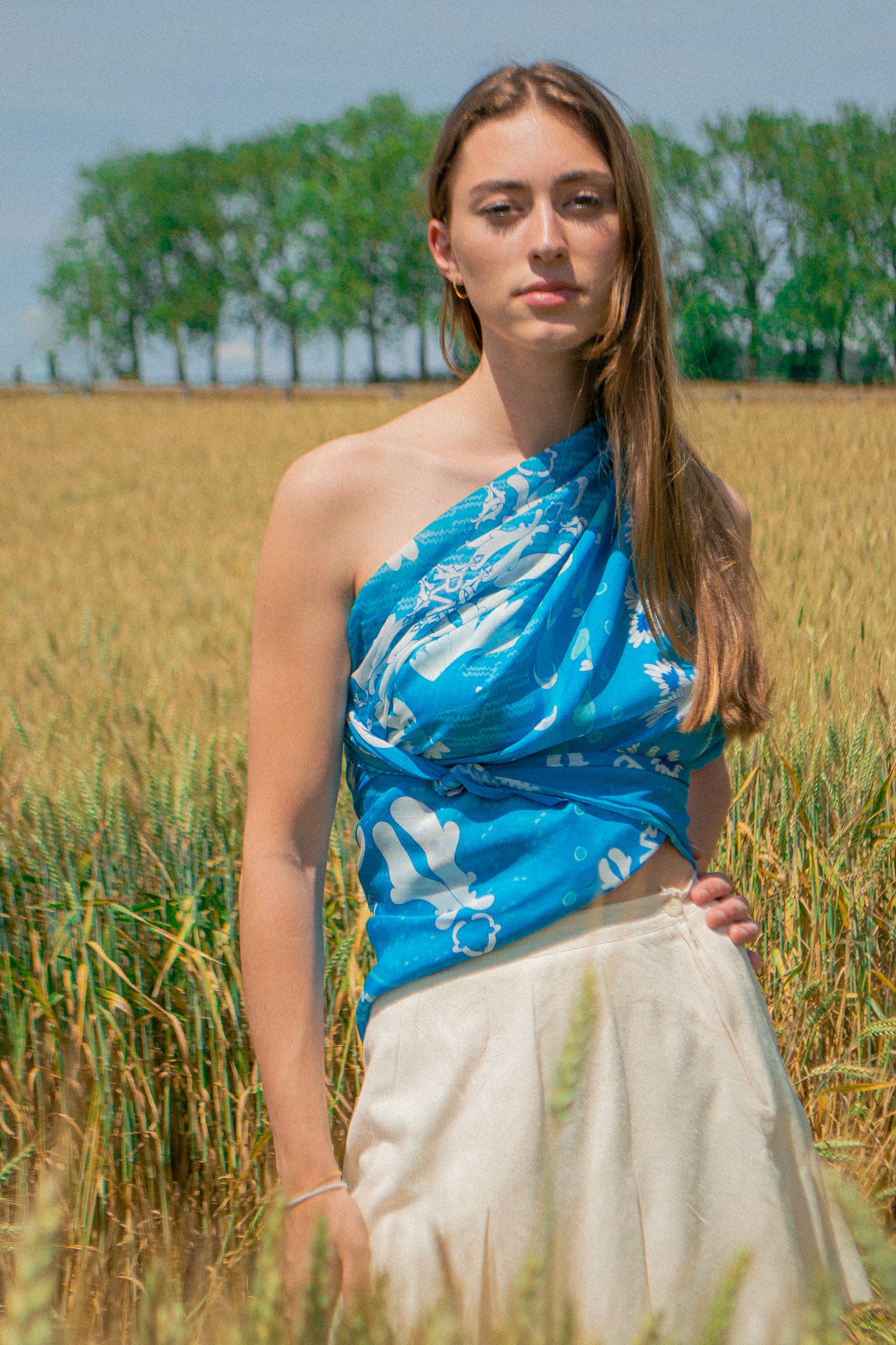Foulard géant coton soie Virginie Riou « Le grand bandana turquoise »