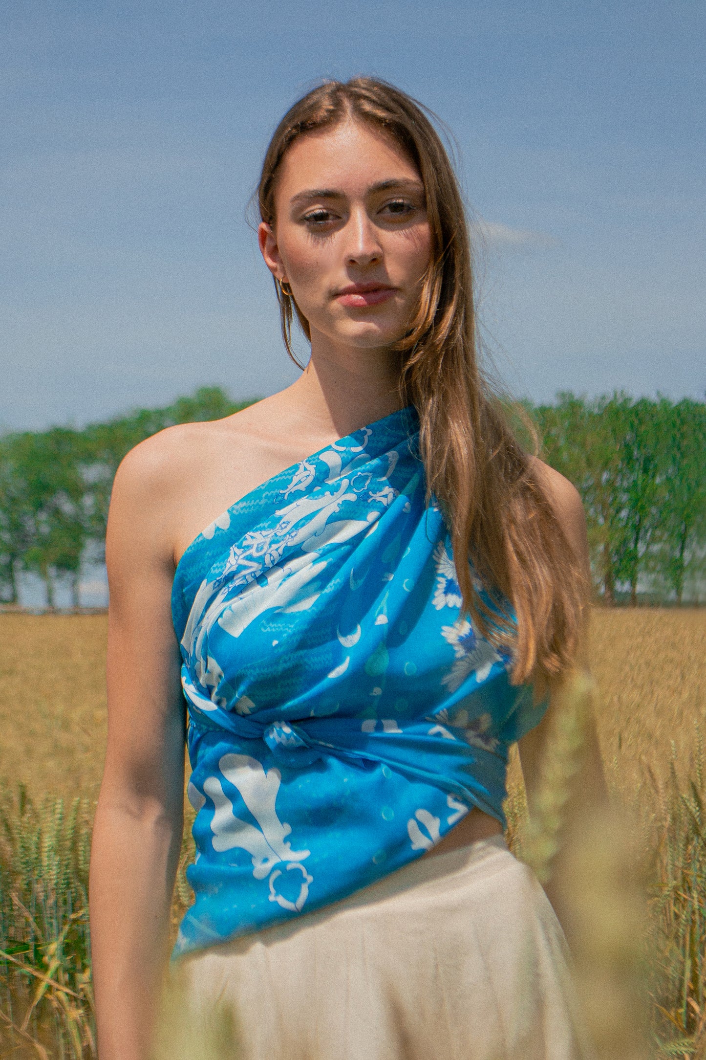 Foulard géant coton soie Virginie Riou « Le grand bandana turquoise »
