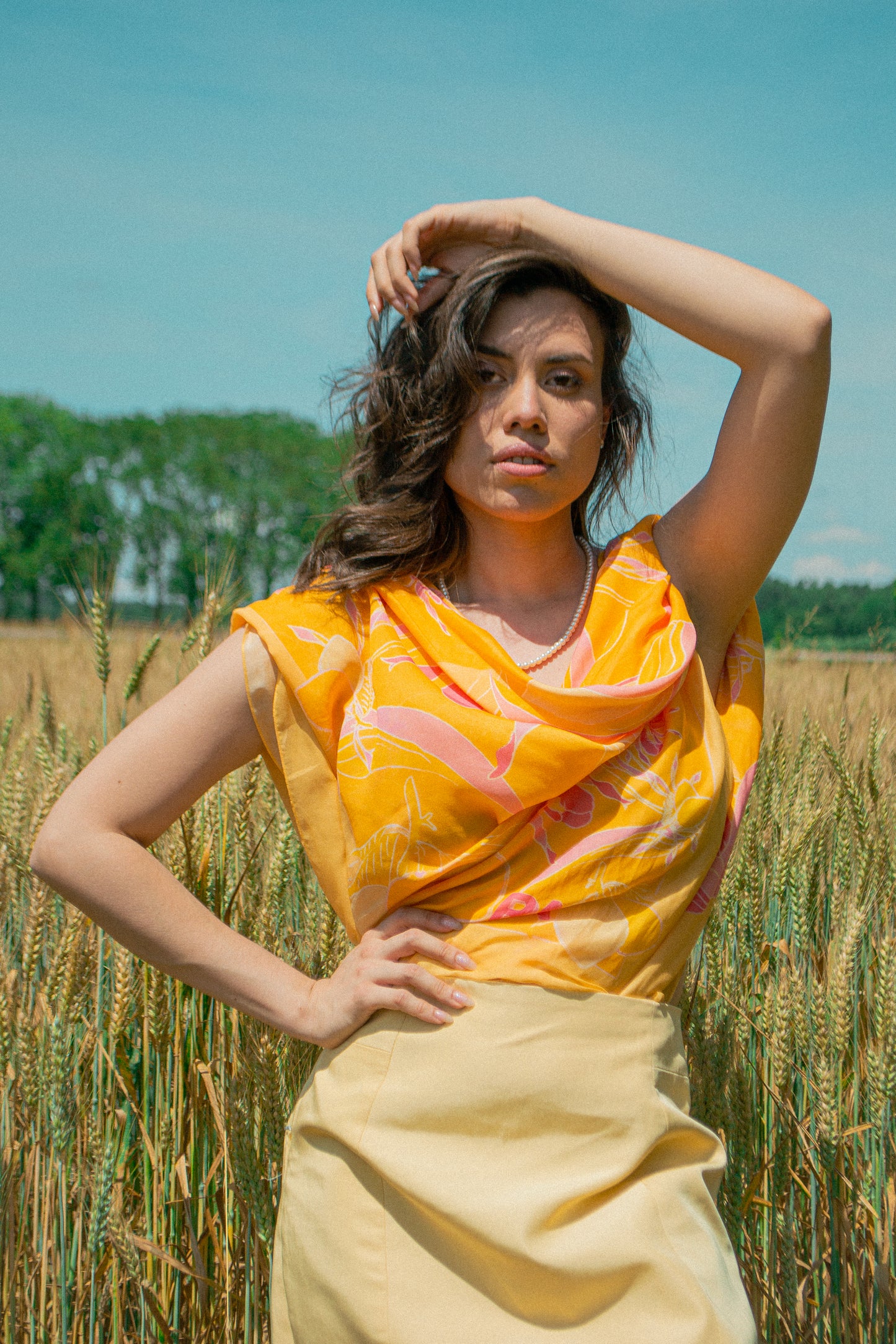 Foulard géant coton soie Virginie Riou « Le grand citronnier »