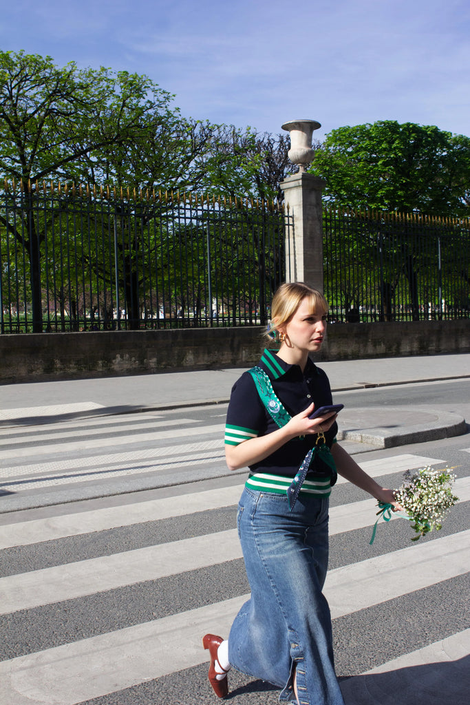 Bandoulière de téléphone réversible, le bandana navy, bleu marine