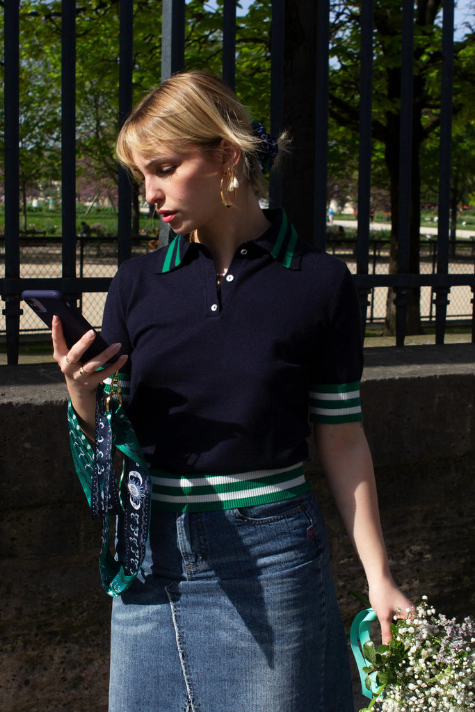 Bandoulière de téléphone réversible, le bandana navy, bleu marine