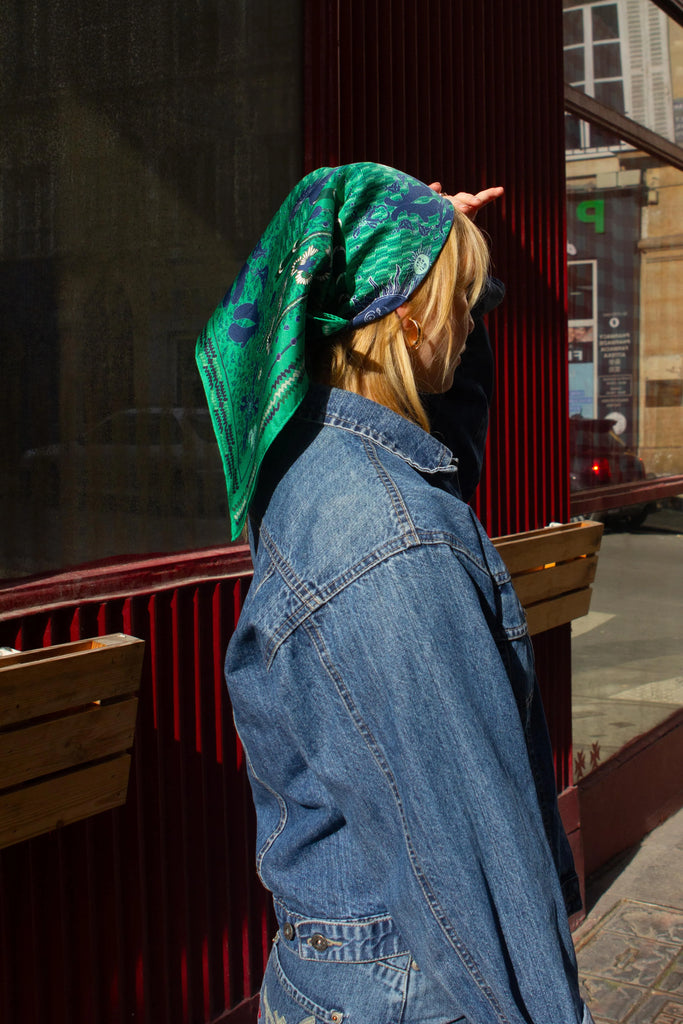 Carré en soie, 65, Le bandana, vert