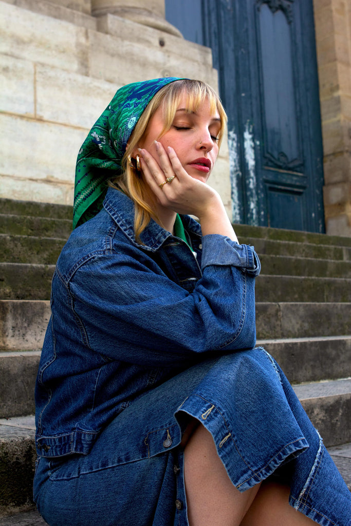 Carré en soie, 65, Le bandana, vert