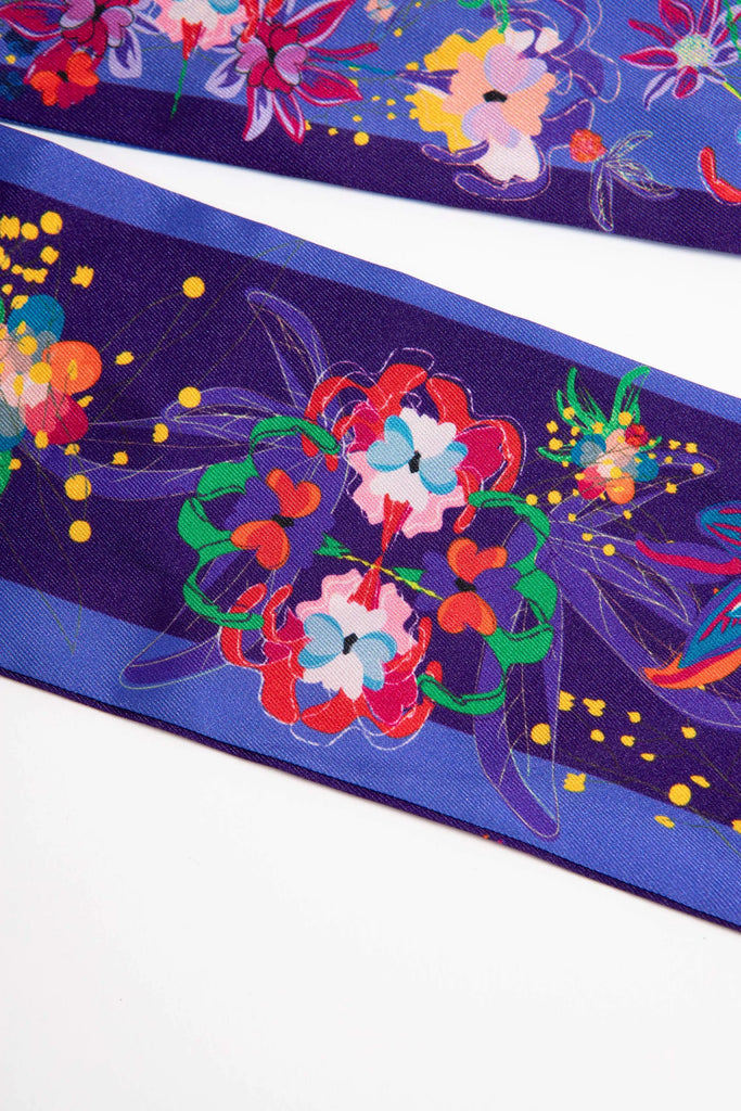 Bandeau cheveux, foulard bandeau fleuri, violet, twilly