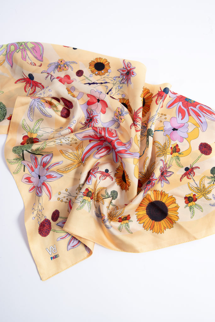 foulard triangle, tournesol, jaune