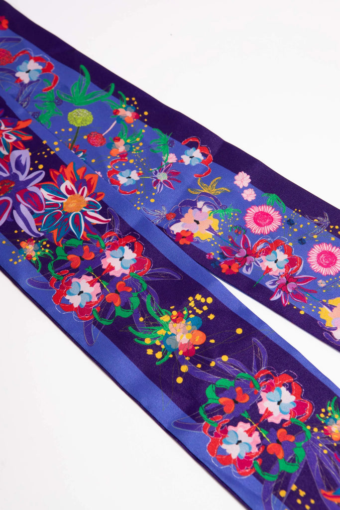 Bandeau cheveux, foulard bandeau fleuri, violet, twilly