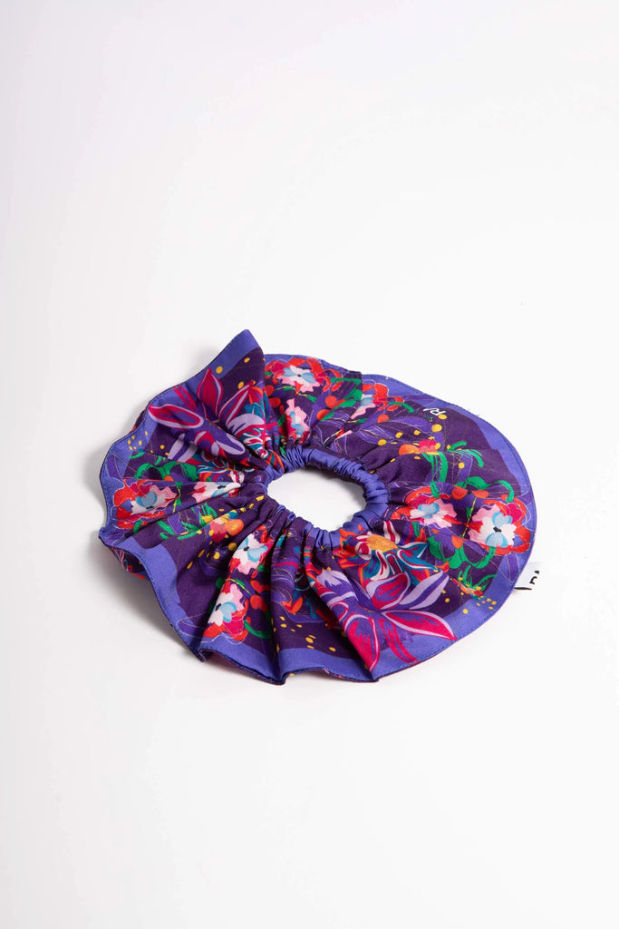 chouchou fleuri, accessoire cheveux, violet