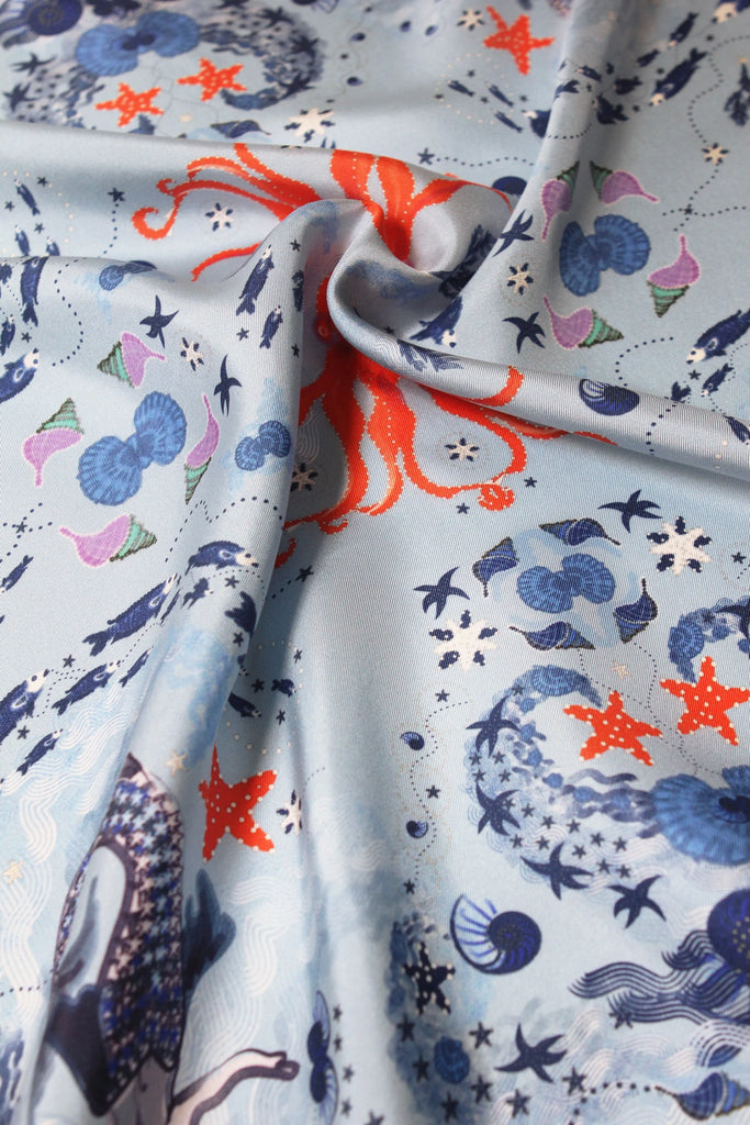 carré en soie, 65 cm, bleu, imprimé la mer