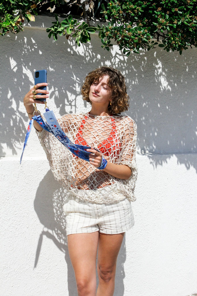 Bnadoulière de téléphone, bleue imprimé "la mer"