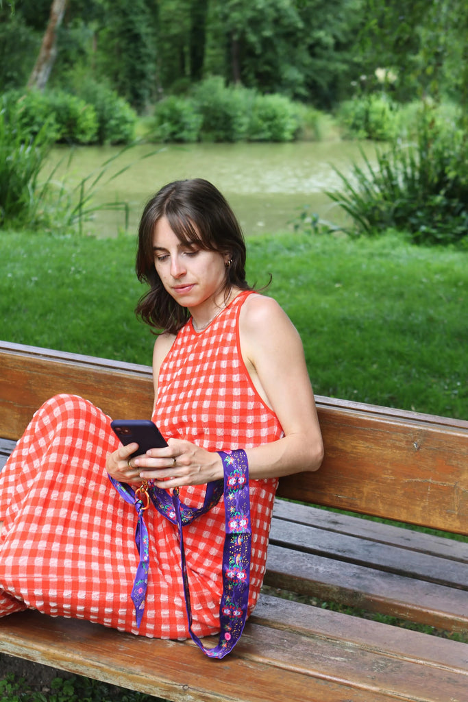 Bandoulière de téléphone, accessoire téléphone, fleurie, violette