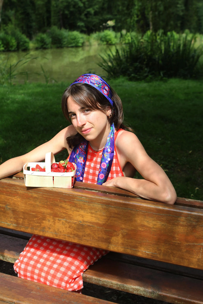 Bandeau cheveux, foulard bandeau fleuri, violet, twilly