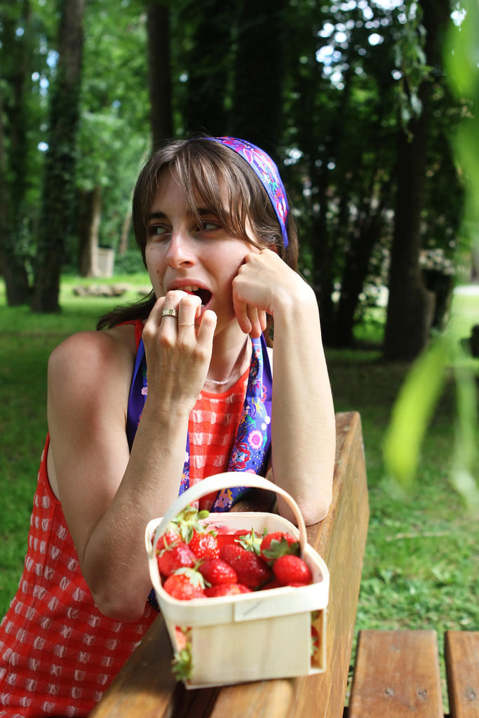 Bandeau cheveux, foulard bandeau fleuri, violet, twilly