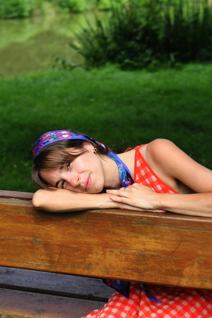 Bandeau cheveux, foulard bandeau fleuri, violet, twilly