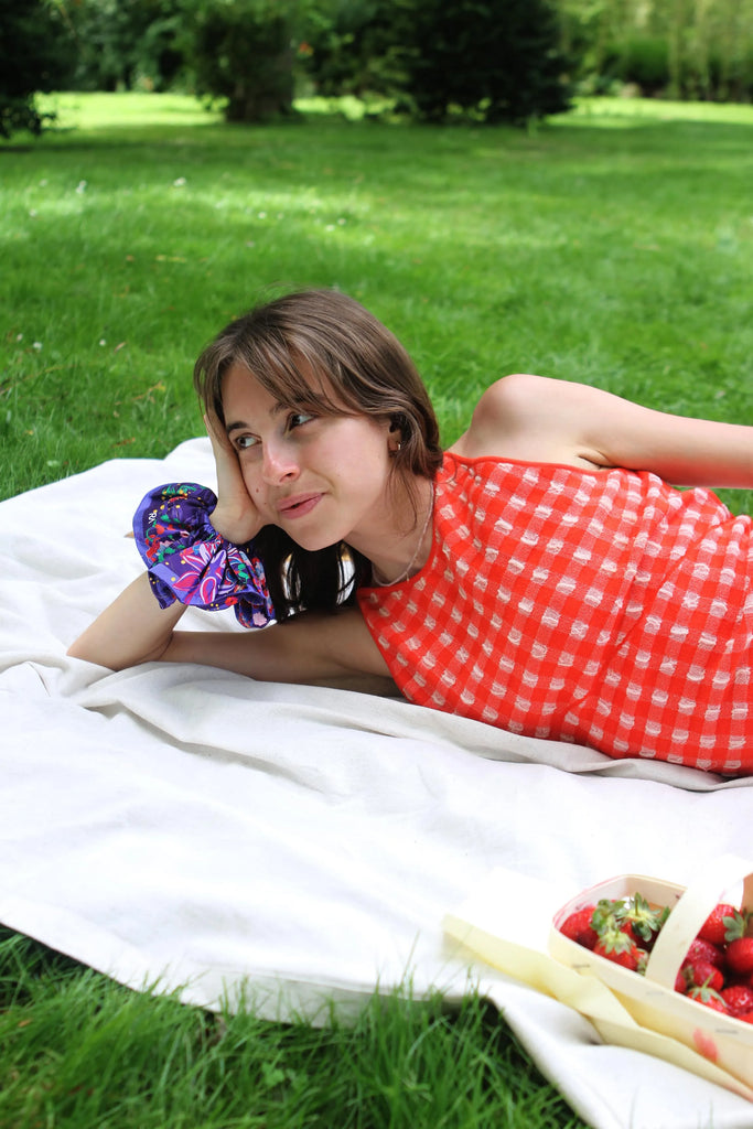 chouchou fleuri, accessoire cheveux, violet