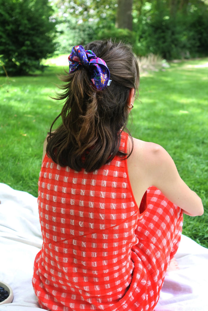 chouchou fleuri, accessoire cheveux, violet