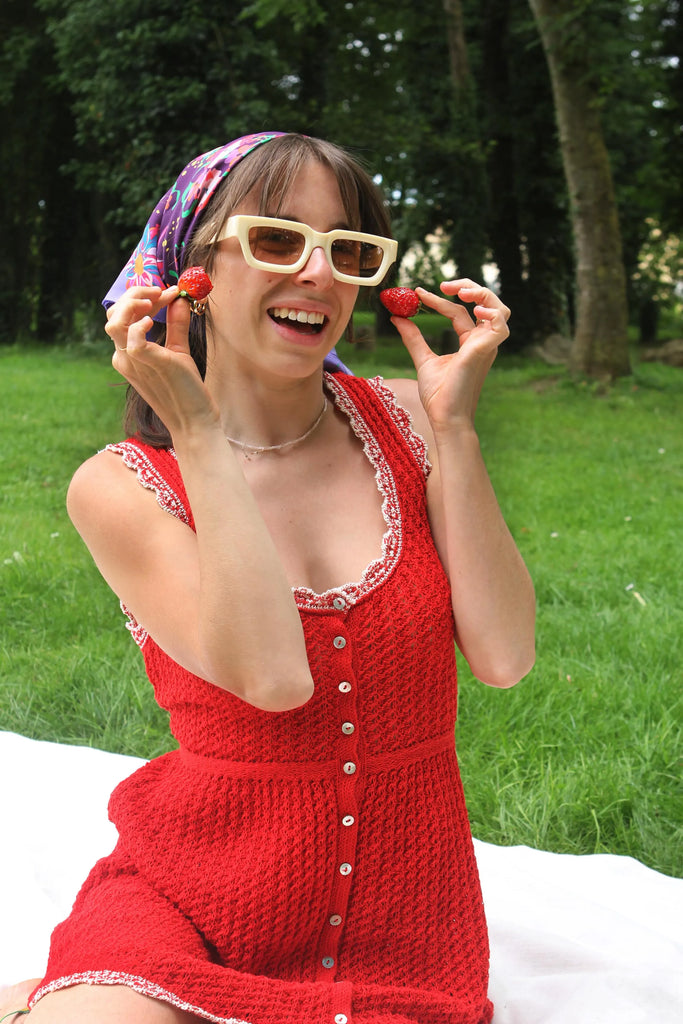 carré soie, 65 cm, violet, fleuri