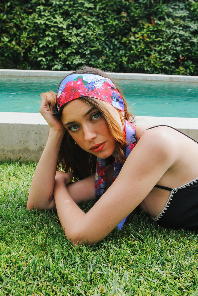 Bandeau cheveux fleuri, tropical, rose et violet