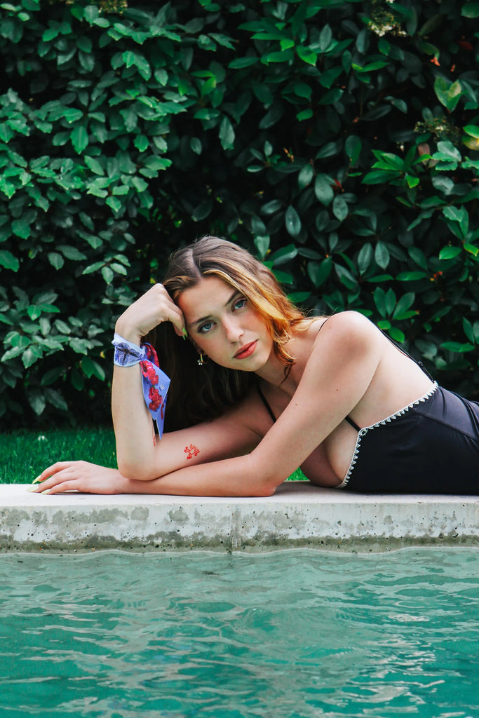 ruban poignet, bracelet tropical, violet et rose