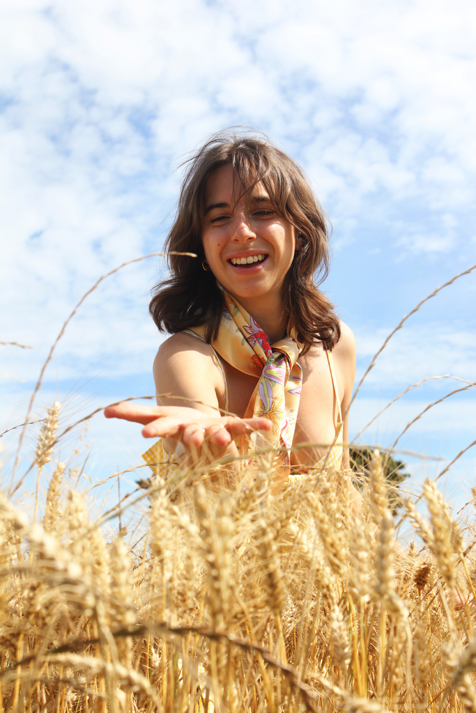 foulard triangle, tournesol, jaune