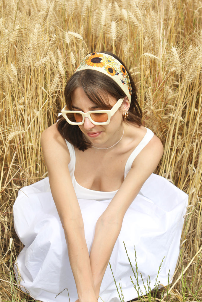 bandeau twill , bandeau cheveux, tournesol, jaune
