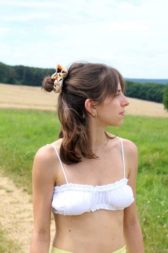 chouchou jaune pâle, tournesol, femme