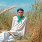 Foulard carré 65cm en coton soie Virginie Riou « La douceur menthe à l’eau »