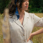Foulard bandeau long en soie Virginie Riou « Le colibri bleu »