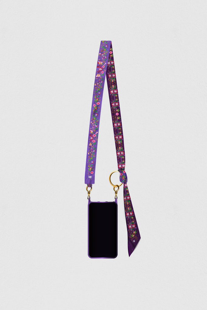 Bandoulière de téléphone, accessoire téléphone, fleurie, violette