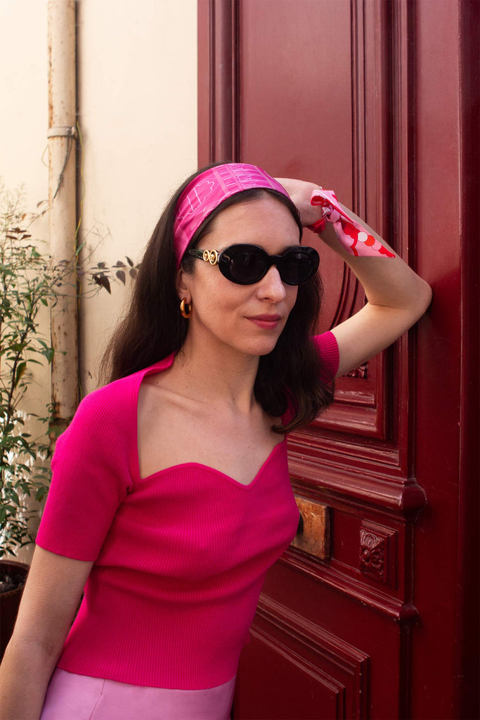 Carré en twill soie, 50, la boite à bijoux, rose