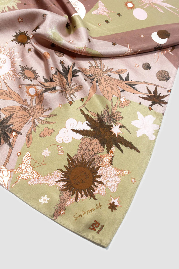 Carré en soie, 65, La cassiopée gold, gold et rose