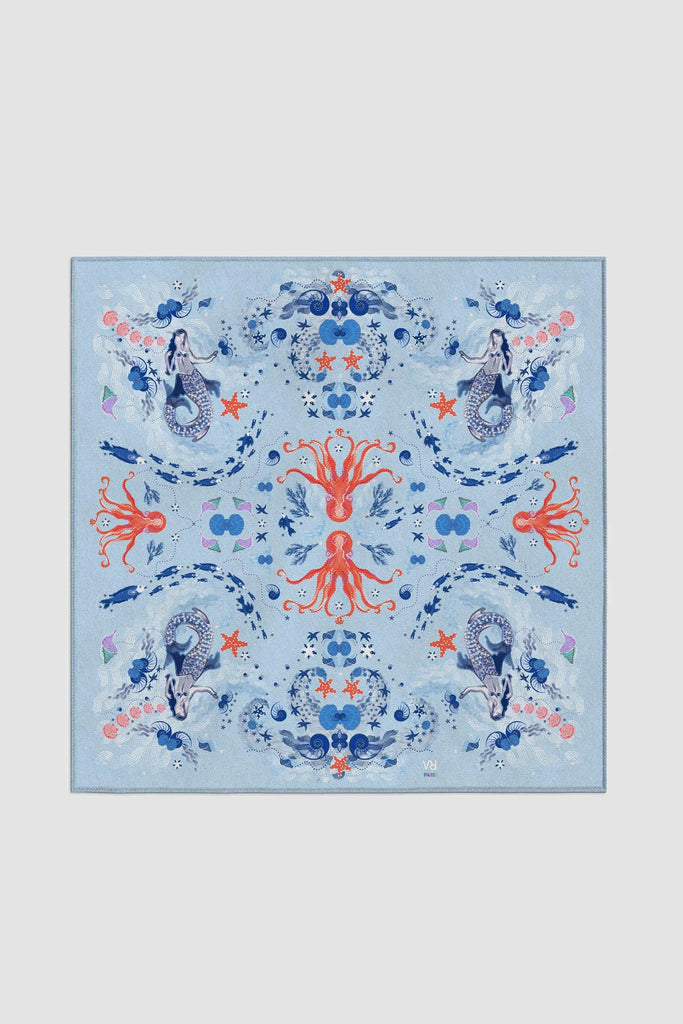 carré en soie, 65 cm, bleu, imprimé la mer