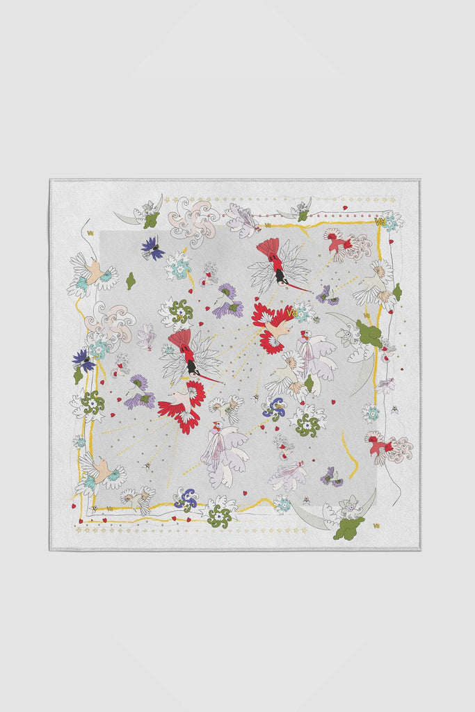 Carré en soie, 90, Oiseau d'amour, blanc
