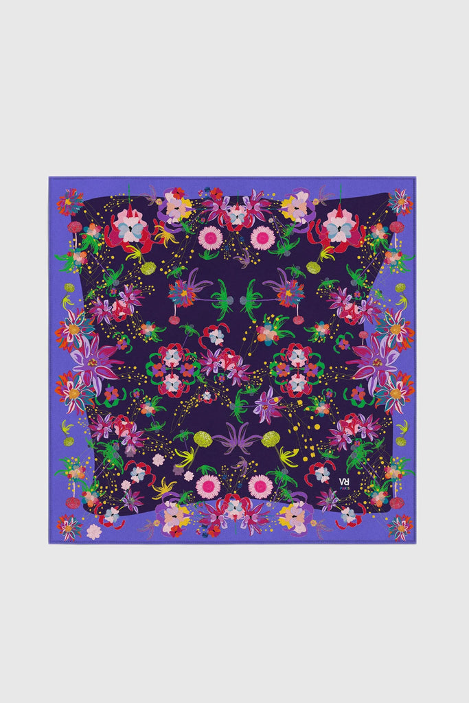 carré soie, 65 cm, violet, fleuri