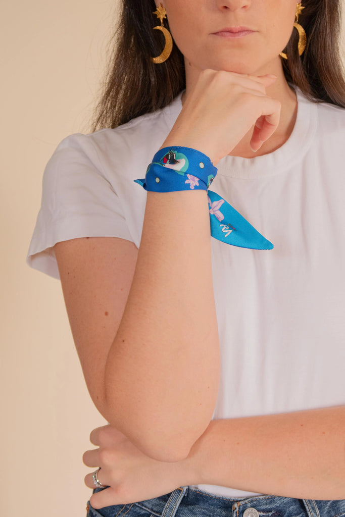 Ruban poignet, Les petits lapins de Séléné bleus, bleu