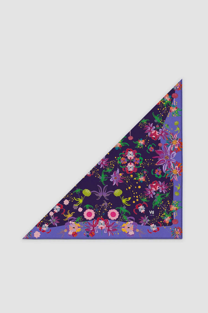 foulard femme violet, fleuri, fabriqué en france