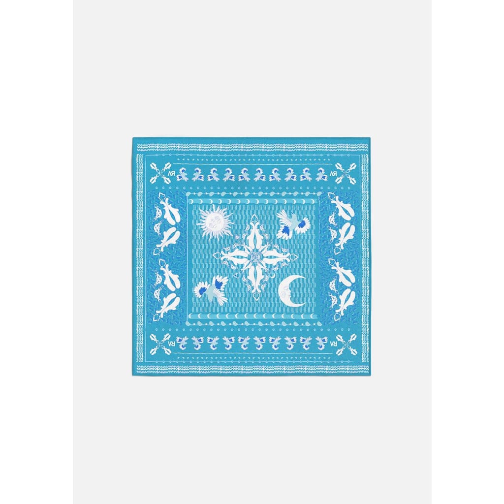 Foulard carré 65cm en coton soie Virginie Riou « Le bandana turquoise » xccscss.