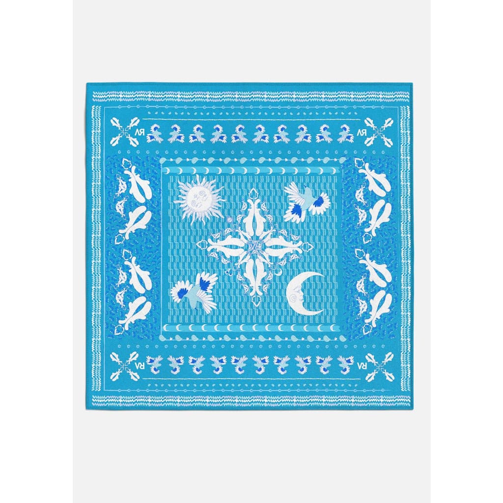 Foulard paréo en coton soie Virginie Riou « Le grand bandana turquoise » xccscss.