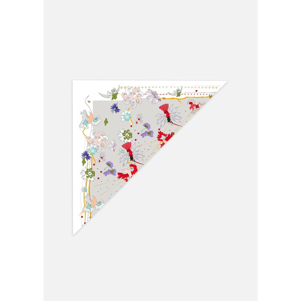 Foulard triangle grand, oiseau d'amour, grand, blanc 