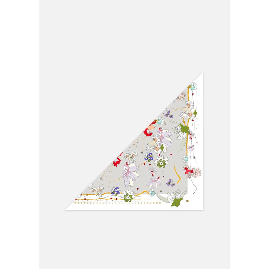 Foulard triangle grand, oiseau d'amour, grand, blanc 