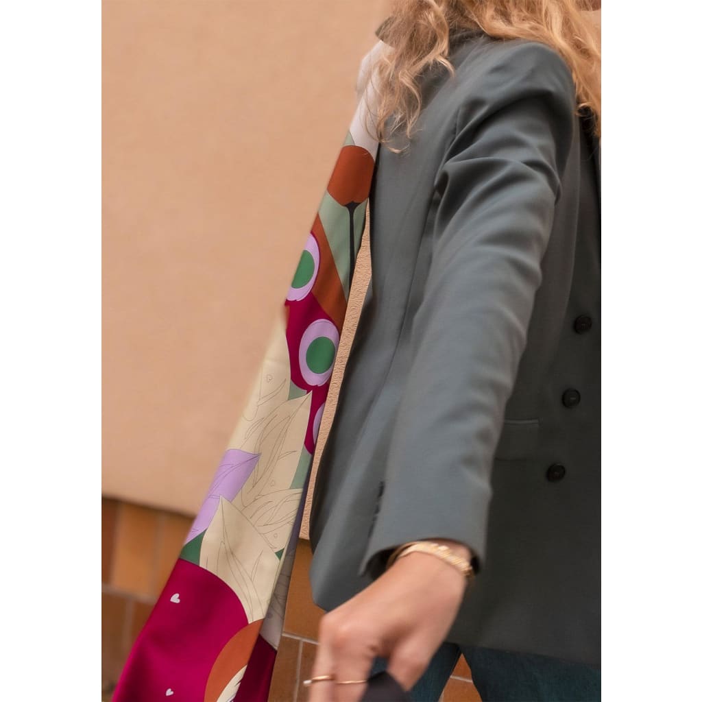 Grand foulard triangle, étole, la fleur de lune, vert et mauve